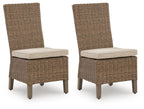 Beige woven side chair with cushioned seat and square arms, set of 2