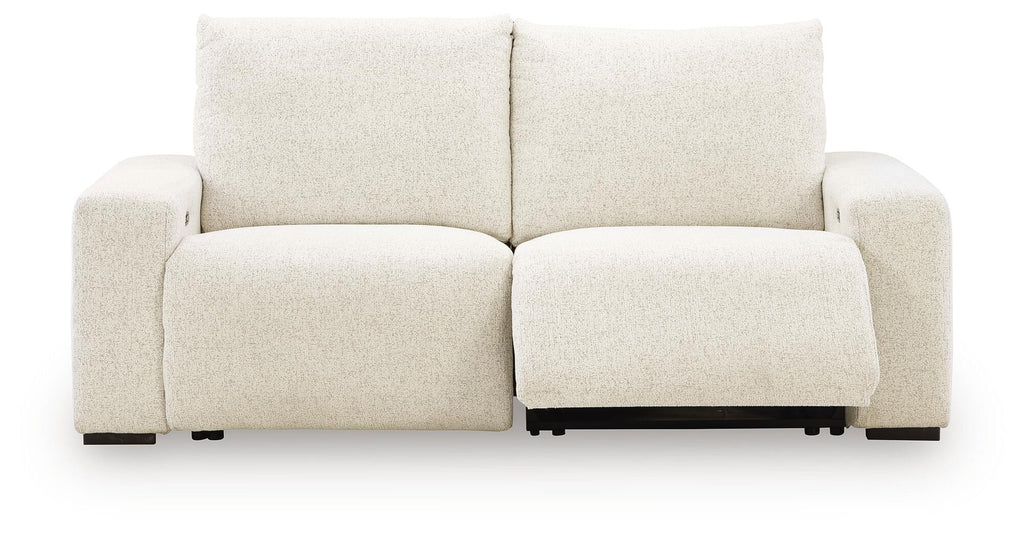 White power reclining sectional loveseat with two cushioned seats and split back
