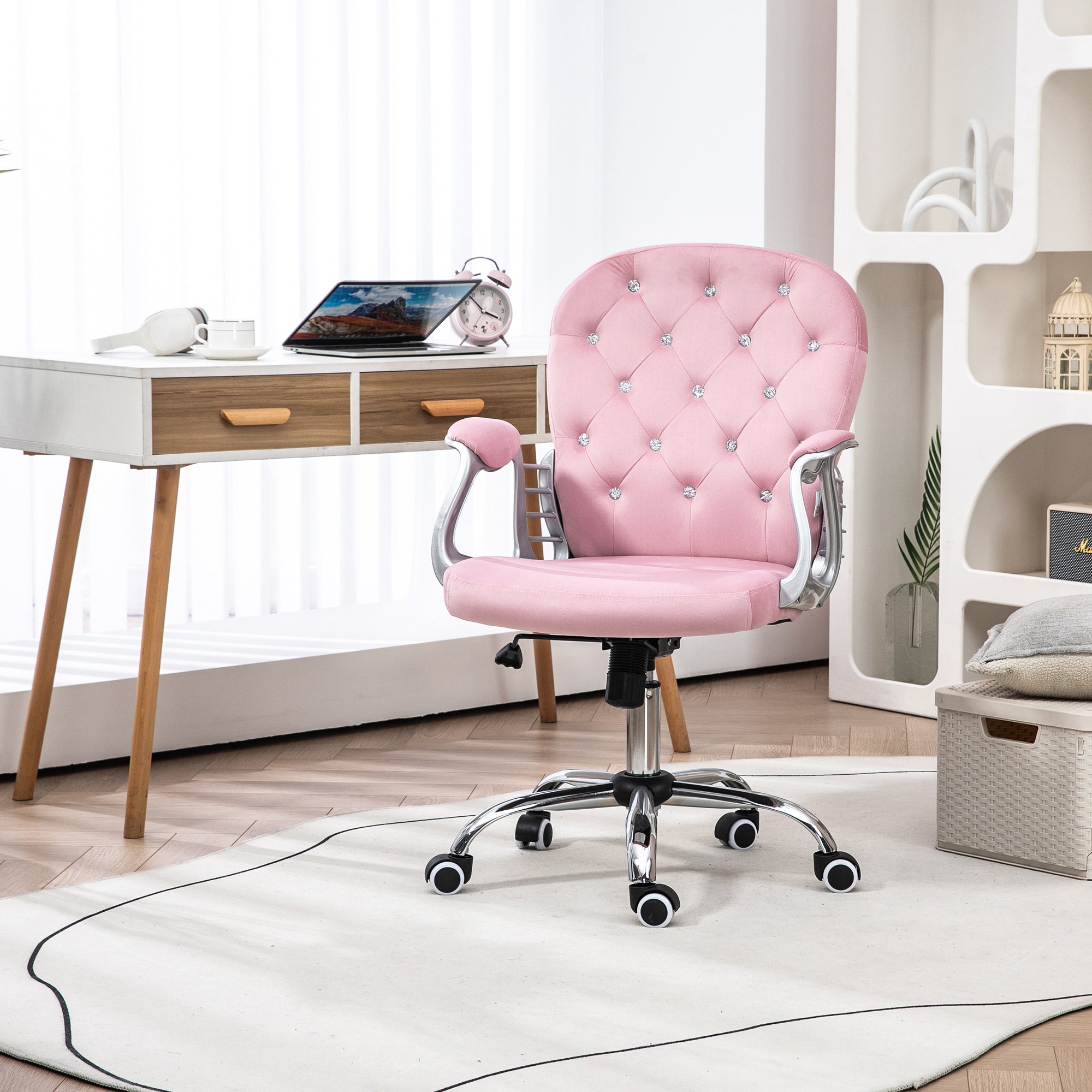 Velvet Home Office Chair Pink - Desk Chair Adjustable Height