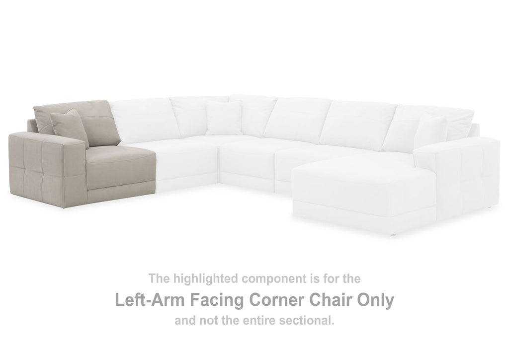 Left-arm facing gray corner chair section with thick cushions and back pillows