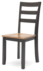 Dining room side chairs set of 2 with dark gray frame, slatted back, and wood seat.