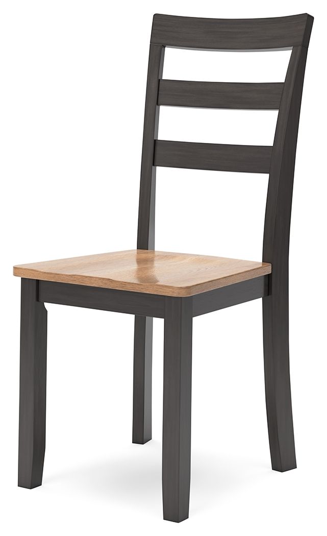 Dining room side chairs set of 2 with dark gray frame, slatted back, and wood seat.