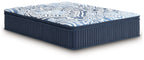 Blue Plush Luxe 2.0 mattress with patterned quilted top and ribbed side panels