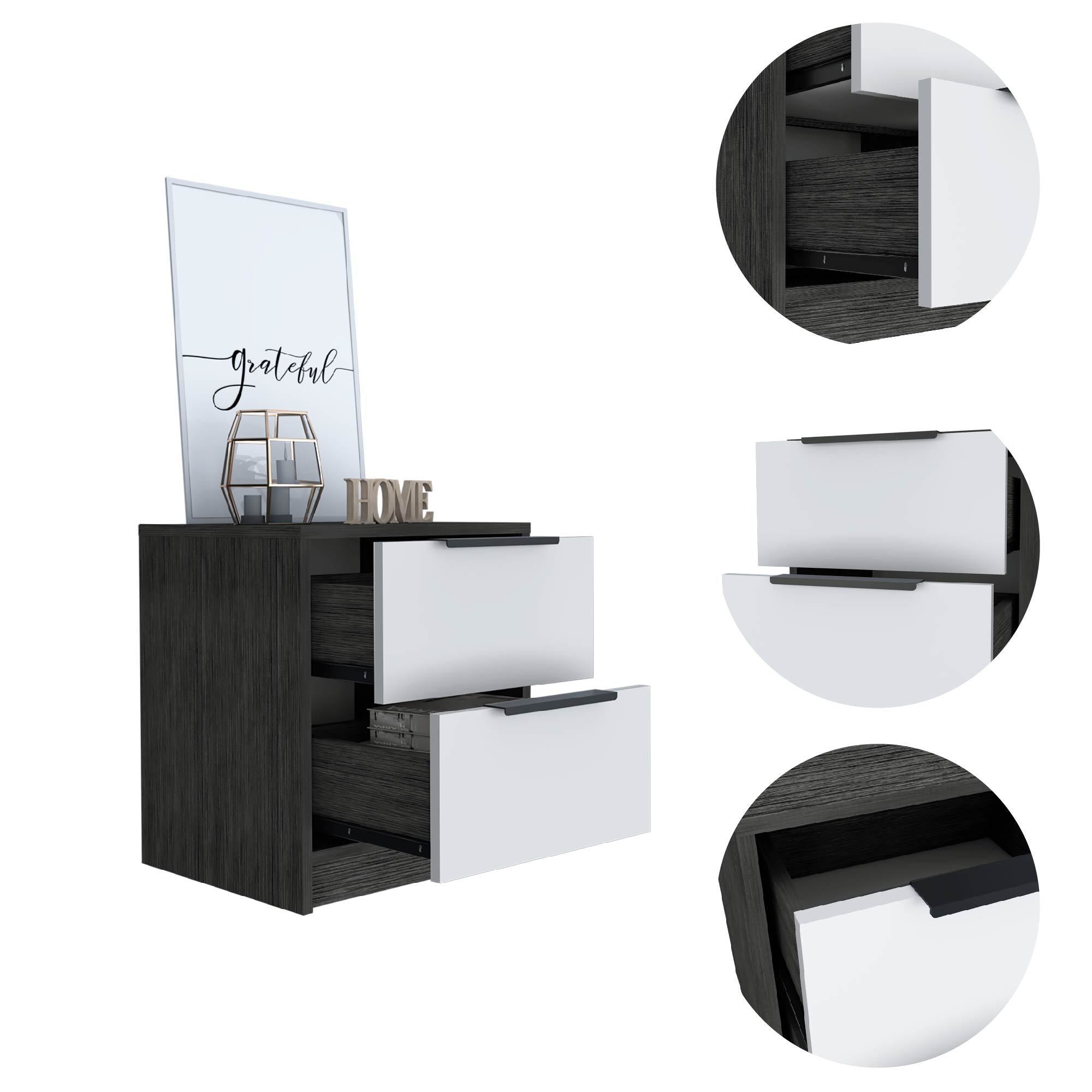 Smokey Oak & White Nightstand - 2 Drawers