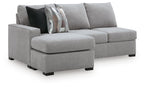Lakepoint LAF sofa chaise in light gray fabric with square chaise and two accent pillows