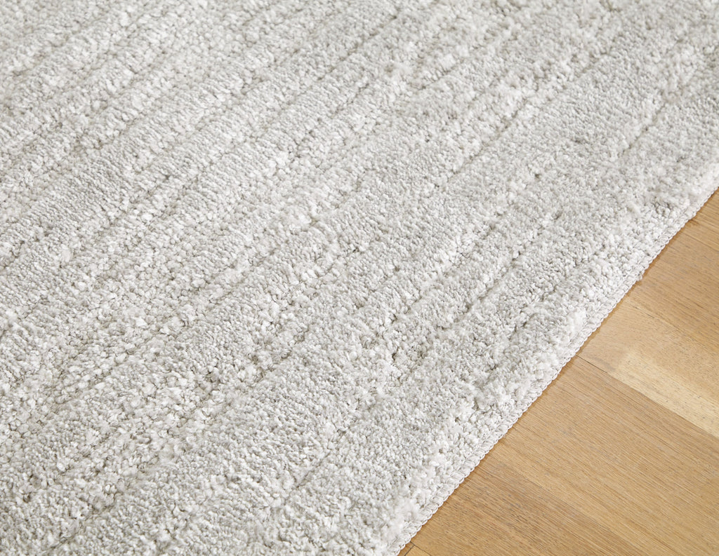 Ivygail Rug, light gray low-pile texture with raised lines and speckled finish