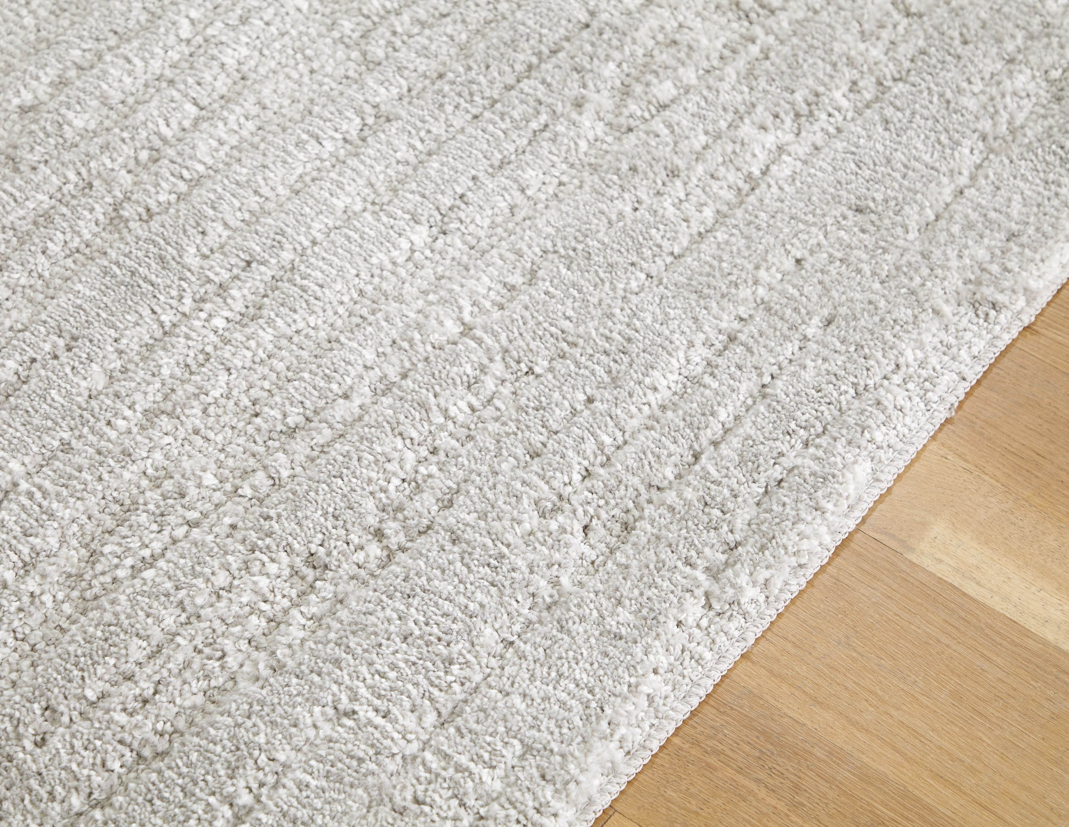Ivygail Rug, light gray low-pile texture with raised lines and speckled finish