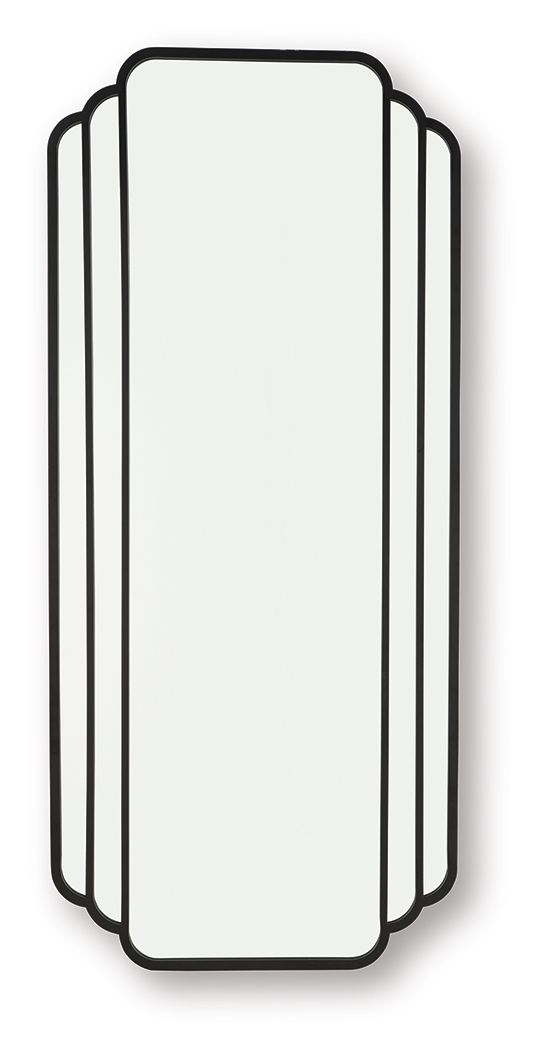 Black framed floor mirror with arched, scalloped edges
