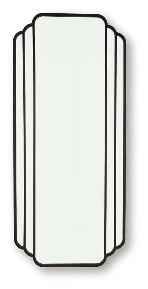 Black framed floor mirror with arched, scalloped edges