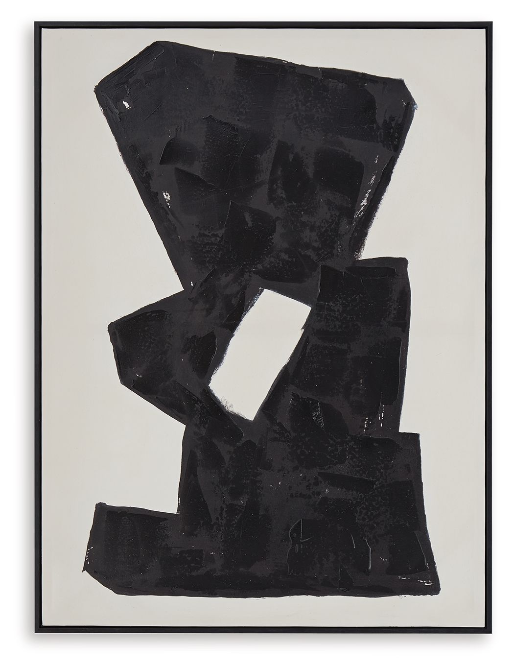 Framed abstract wall art with large black layered angles and central opening