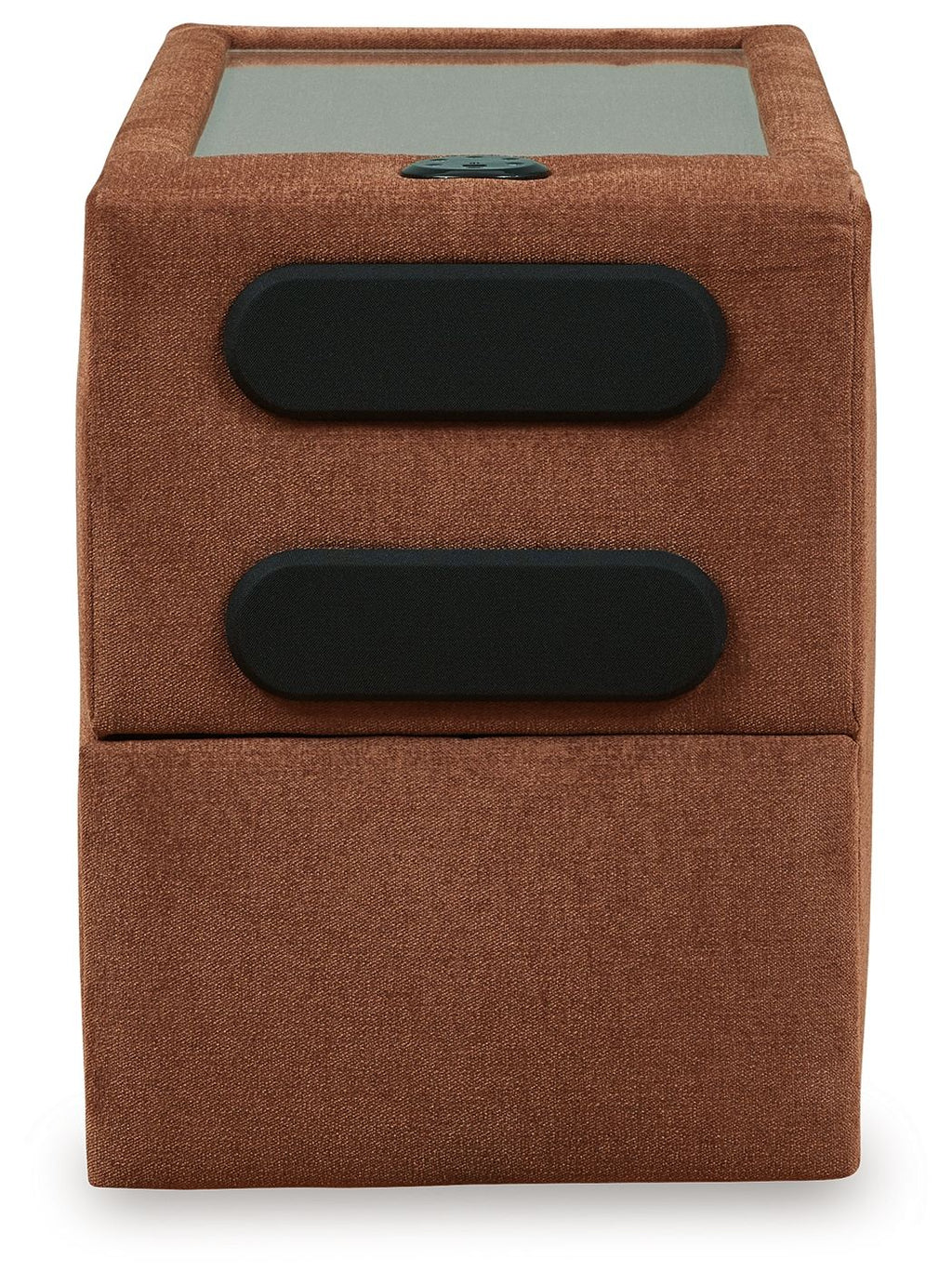 Modmax console with audio system, brown fabric with two front speaker grilles