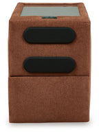Modmax console with audio system, brown fabric with two front speaker grilles