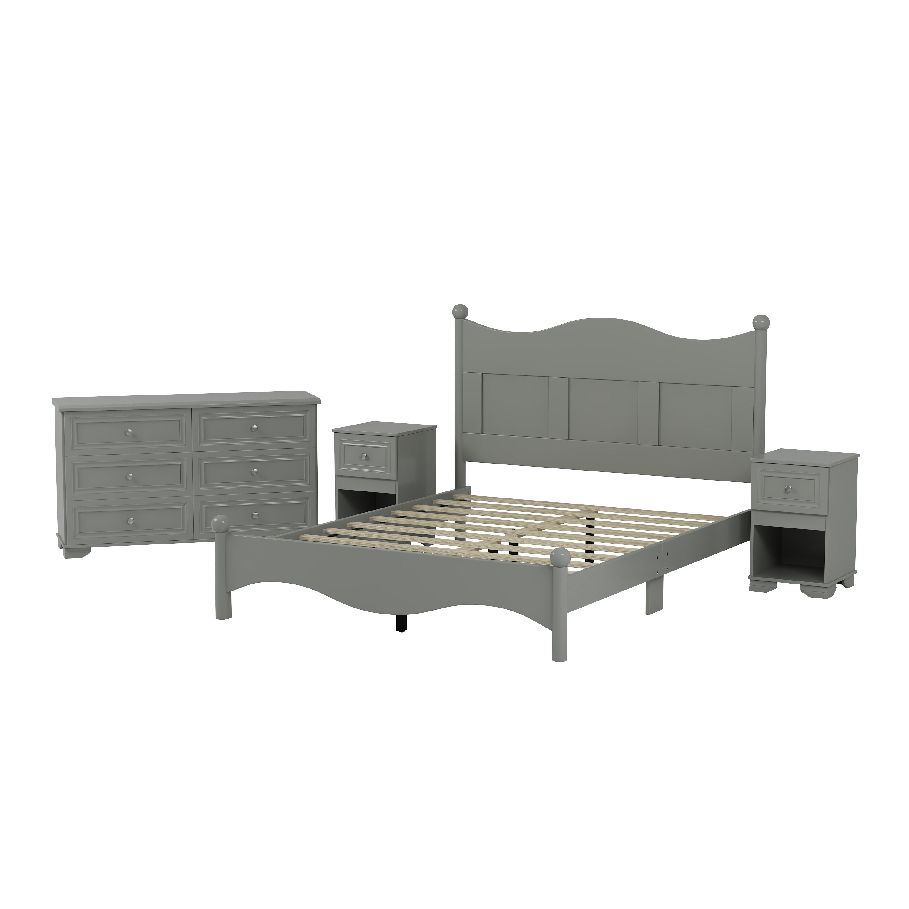 Retro Bedroom Set - Queen Bed, Nightstand, Dresser