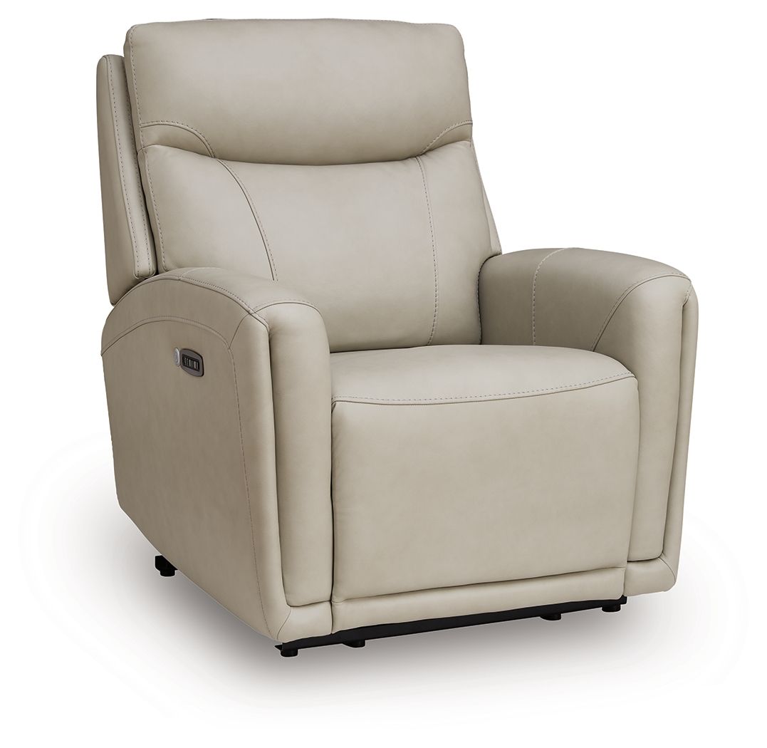 Bone power recliner chair with padded headrest, armrests, and side control panel