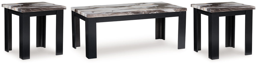 Occasional table set of 3 with dark brown legs and marble-look tabletops