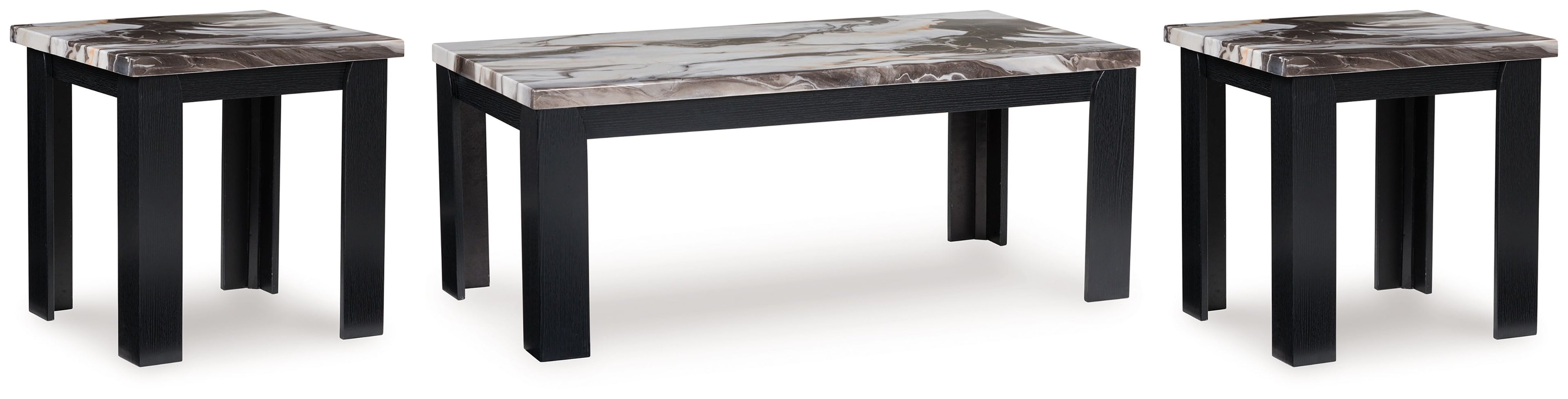 Occasional table set of 3 with dark brown legs and marble-look tabletops