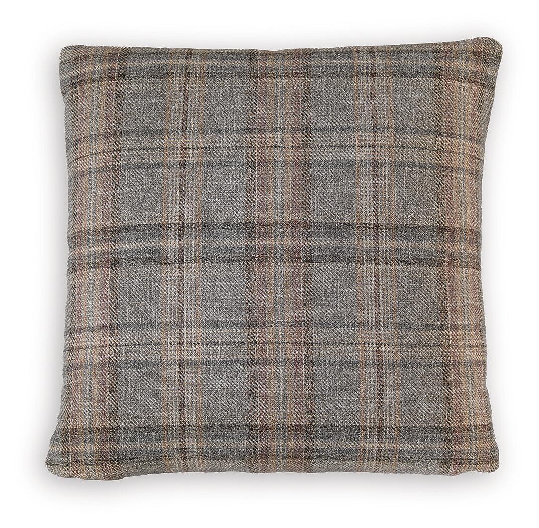 Dawnworth dark gray plaid square throw pillow, woven texture with stitched seams