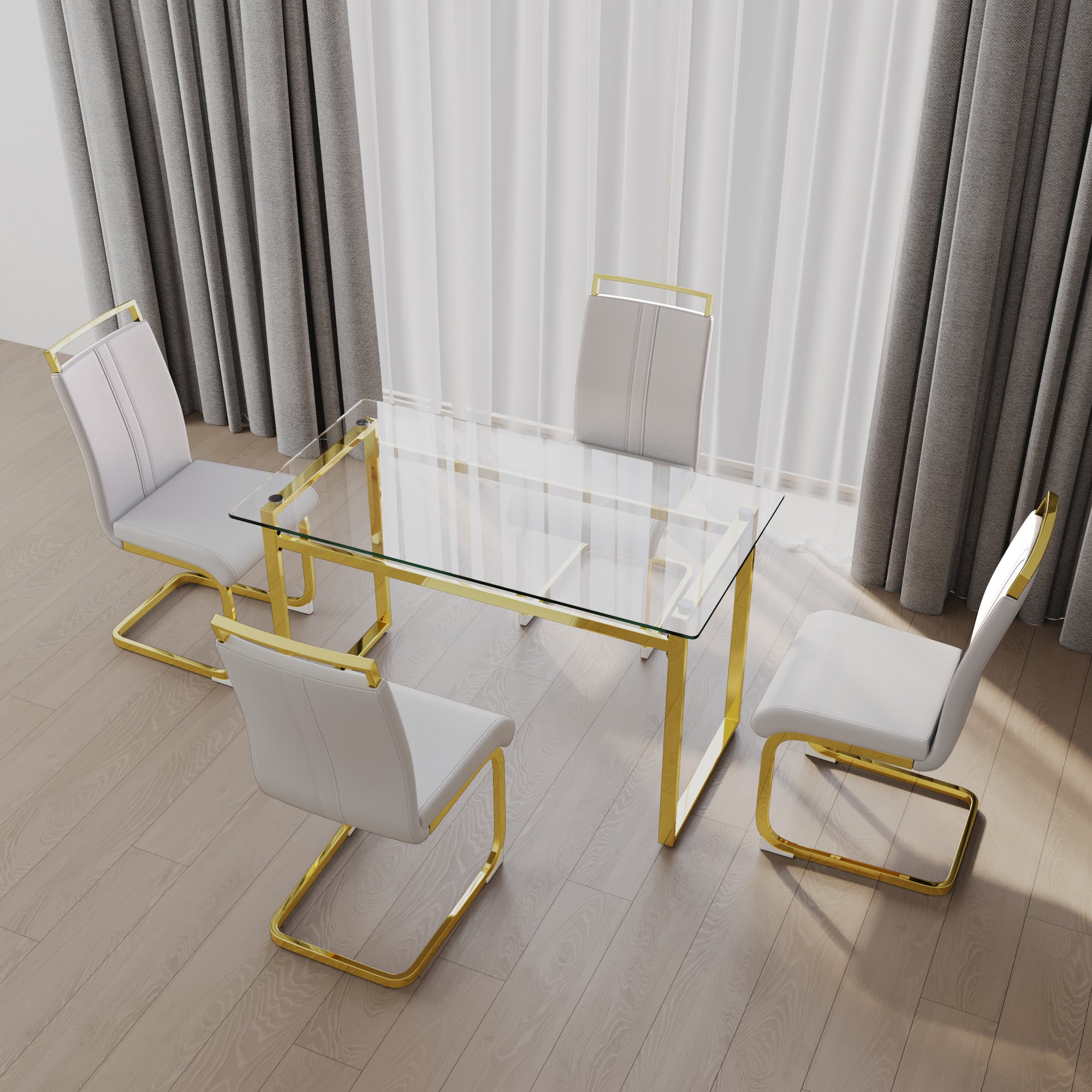 51" Glass Dining Table Set for 4 - Gold Legs