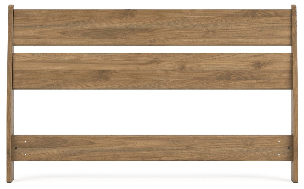 Honey wood full panel headboard with smooth panel and horizontal rails