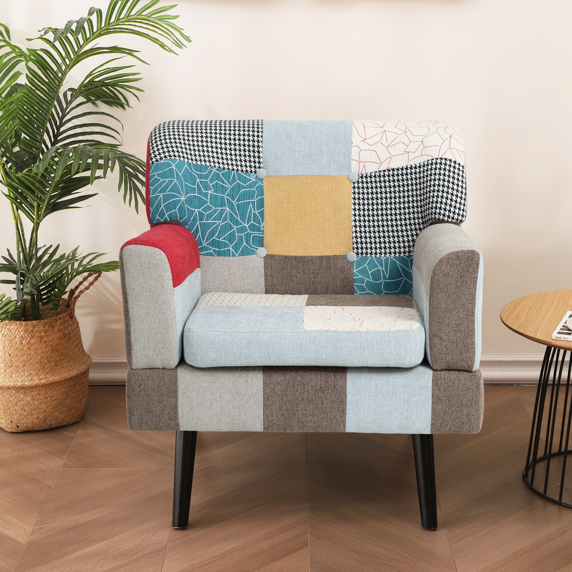 Mid-Century Modern Patchwork Accent Chair | Colorful Armchair