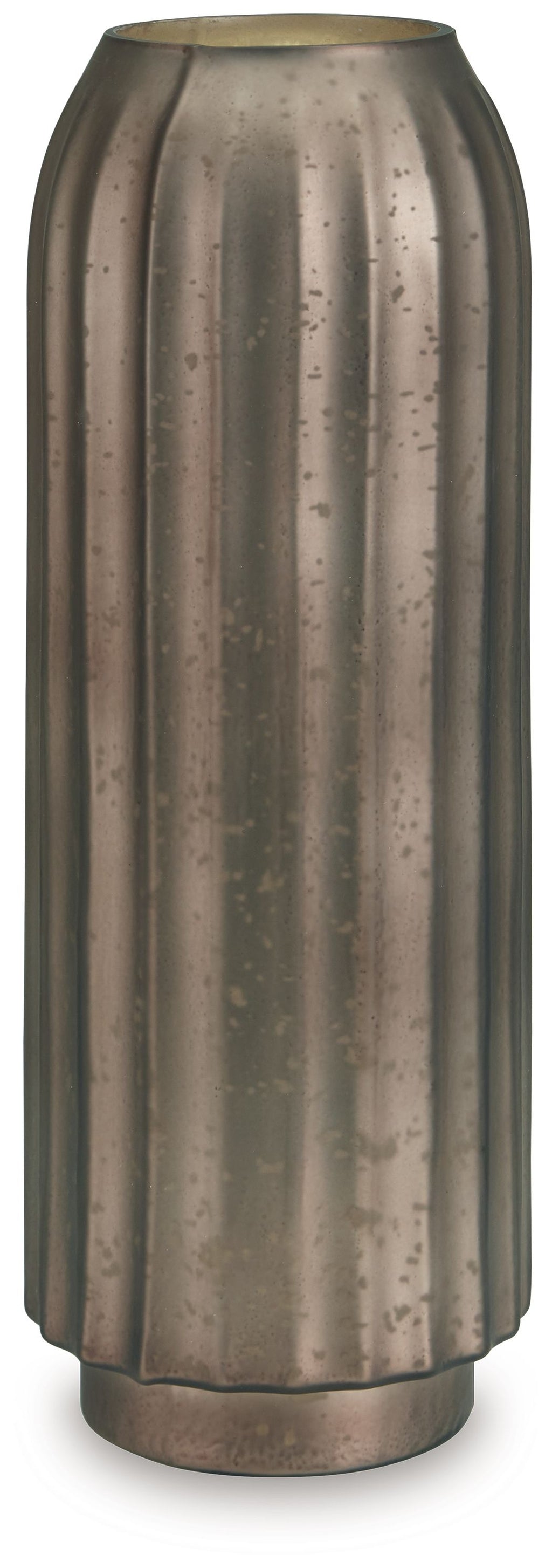 Tall metal vase, dark bronze with vertical fluted texture and rounded base