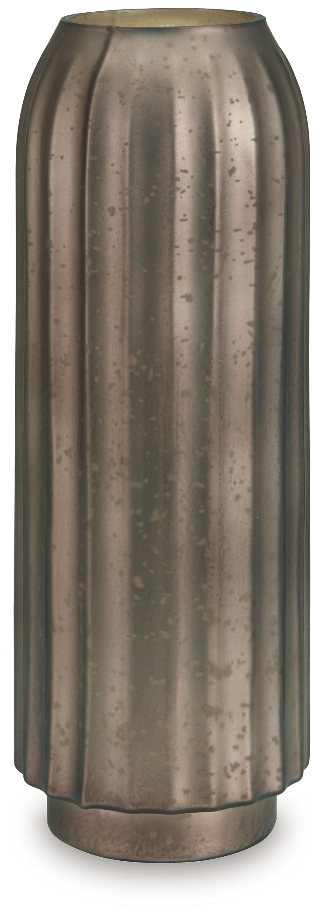 Tall metal vase, dark bronze with vertical fluted texture and rounded base