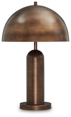 Metal table lamp with dome bronze shade and cylindrical stem