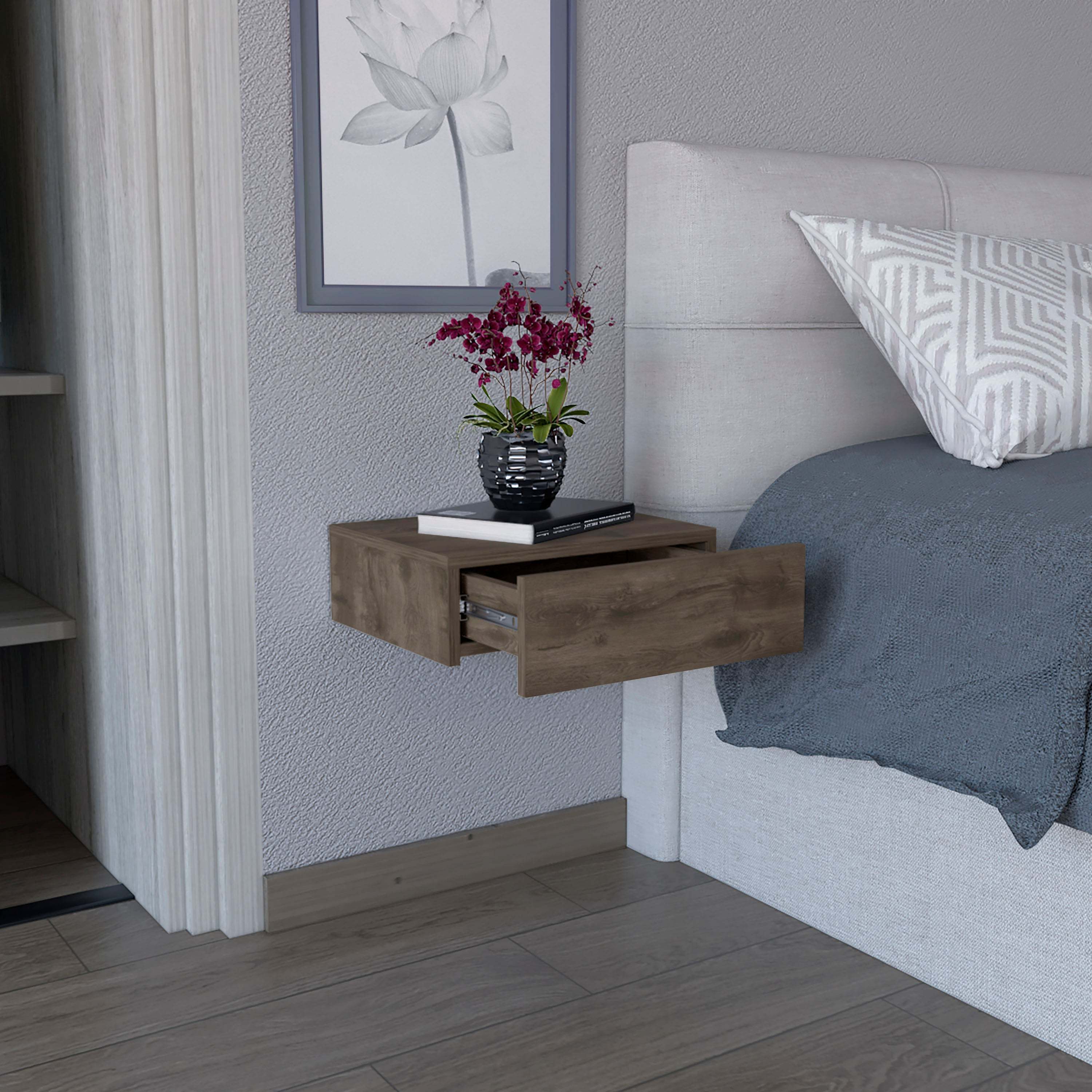 Milano Floating Nightstand w/ Drawer - Dark Brown