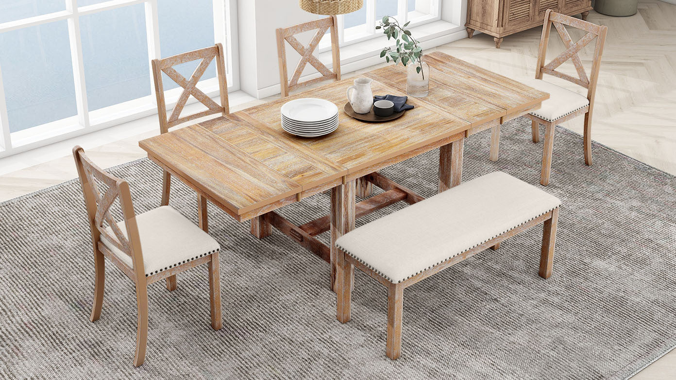 82" Farmhouse Dining Table Set, 6-Piece