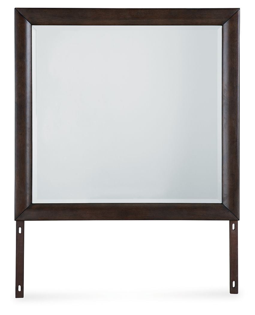 Bedroom mirror with merlot frame and stand legs, rectangular glass