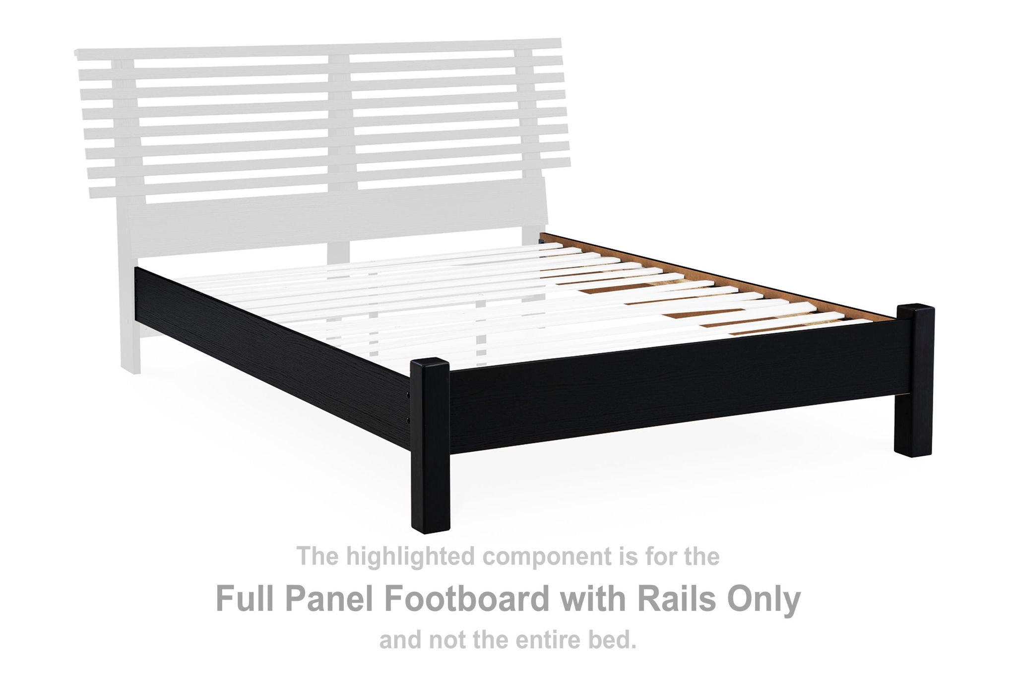 Black full panel footboard with rails and wooden slat support