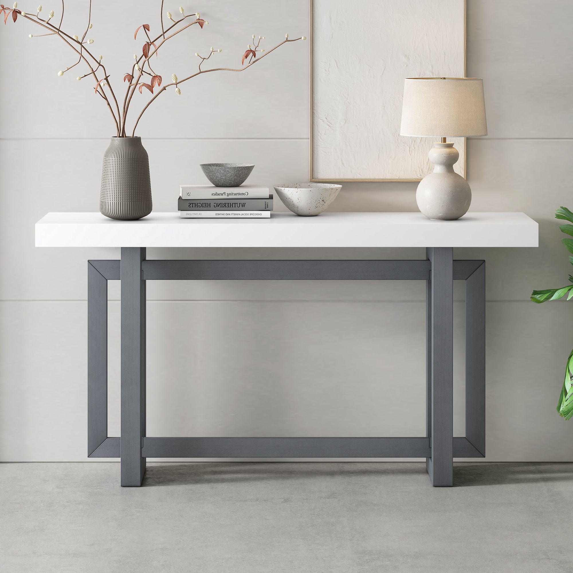 U_Style - Contemporary Console Table With Industrial - Inspired Concrete Wood Top, Extra Long Entryway Table For Entryway, Hallway, Living Room, Foyer, Corridor
