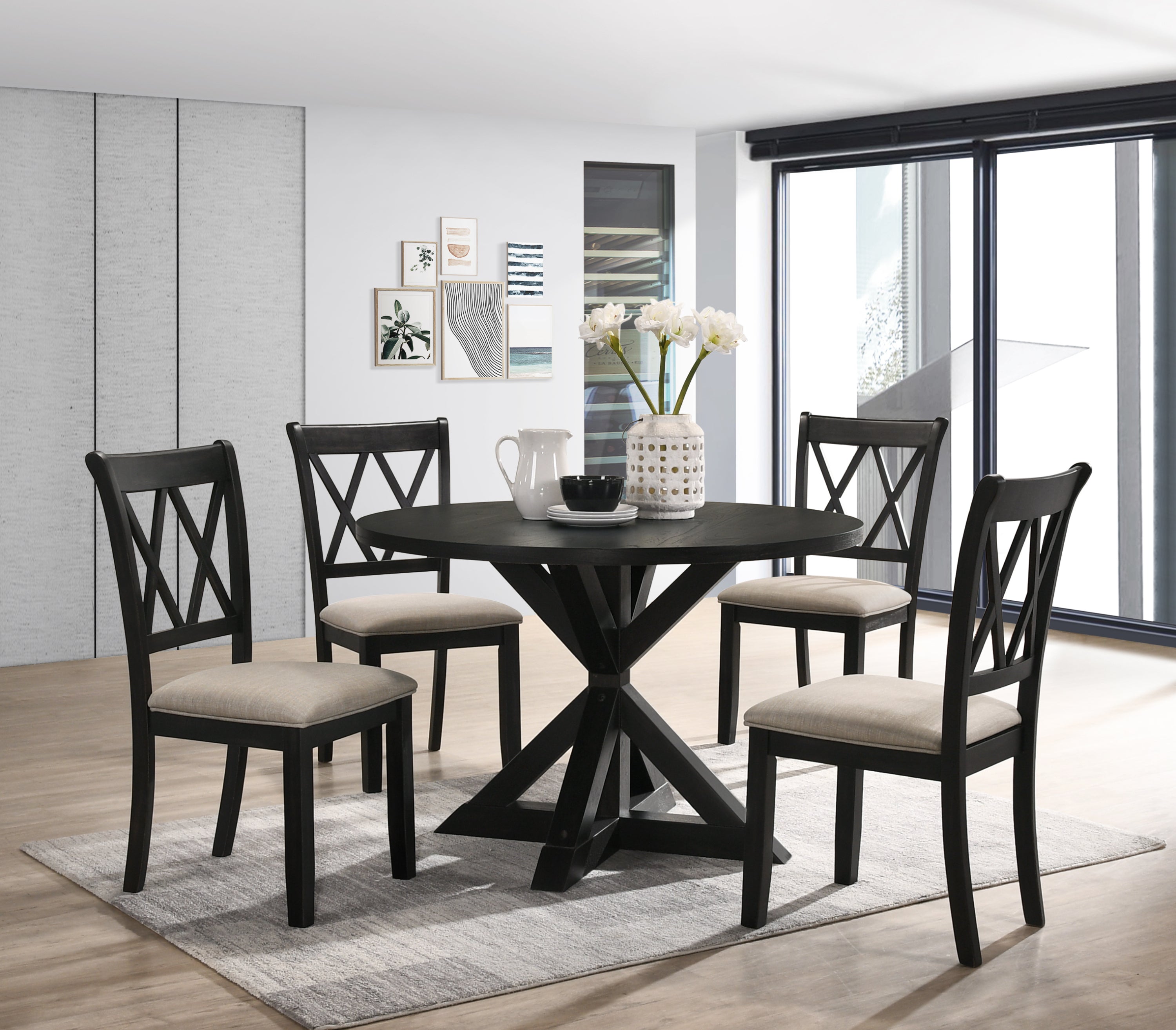 Indvale Black Cross-Buck 5-Piece Dining Set