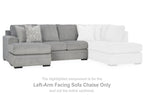 Gray sofa chaise with chaise ottoman, joined to a light-colored sectional