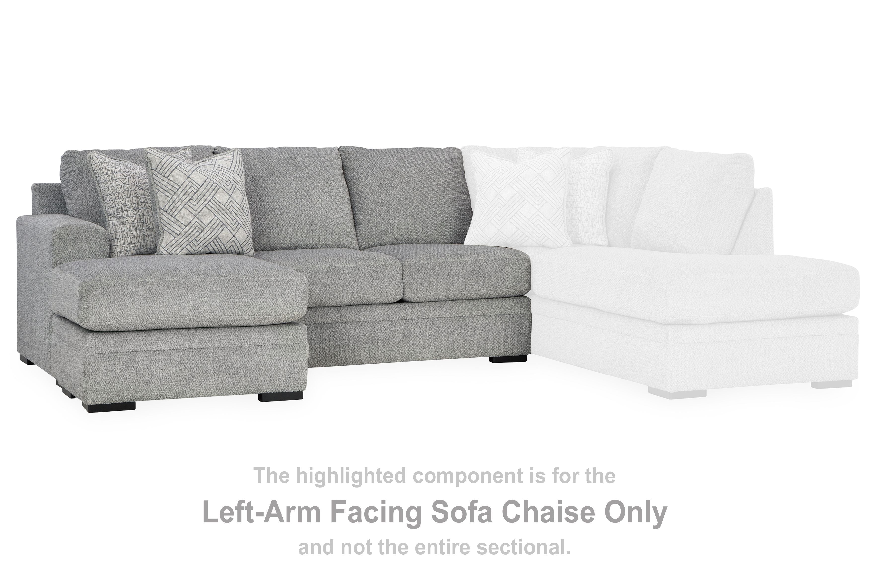 Gray sofa chaise with chaise ottoman, joined to a light-colored sectional