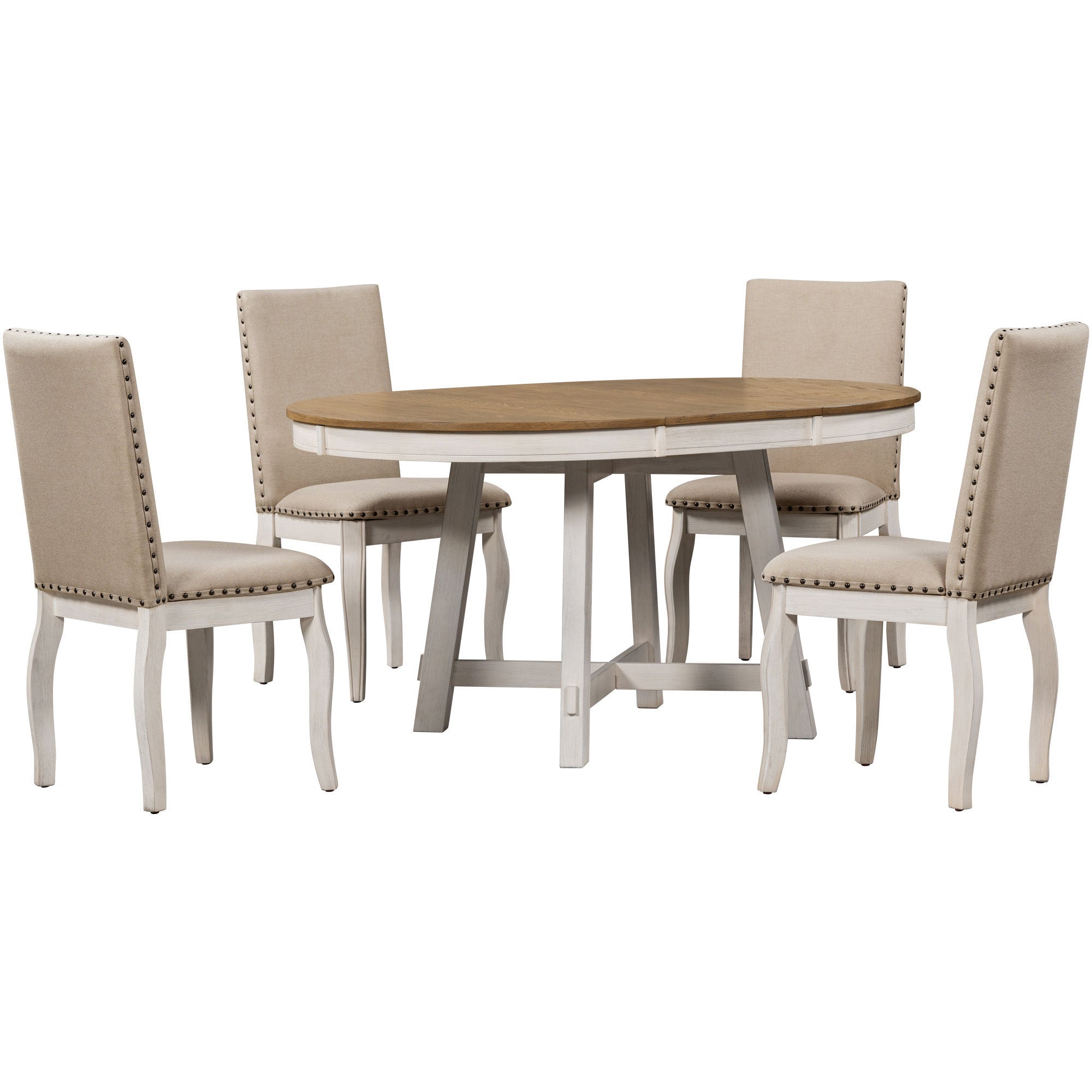 5-Pc Farmhouse Dining Set - Oak & White
