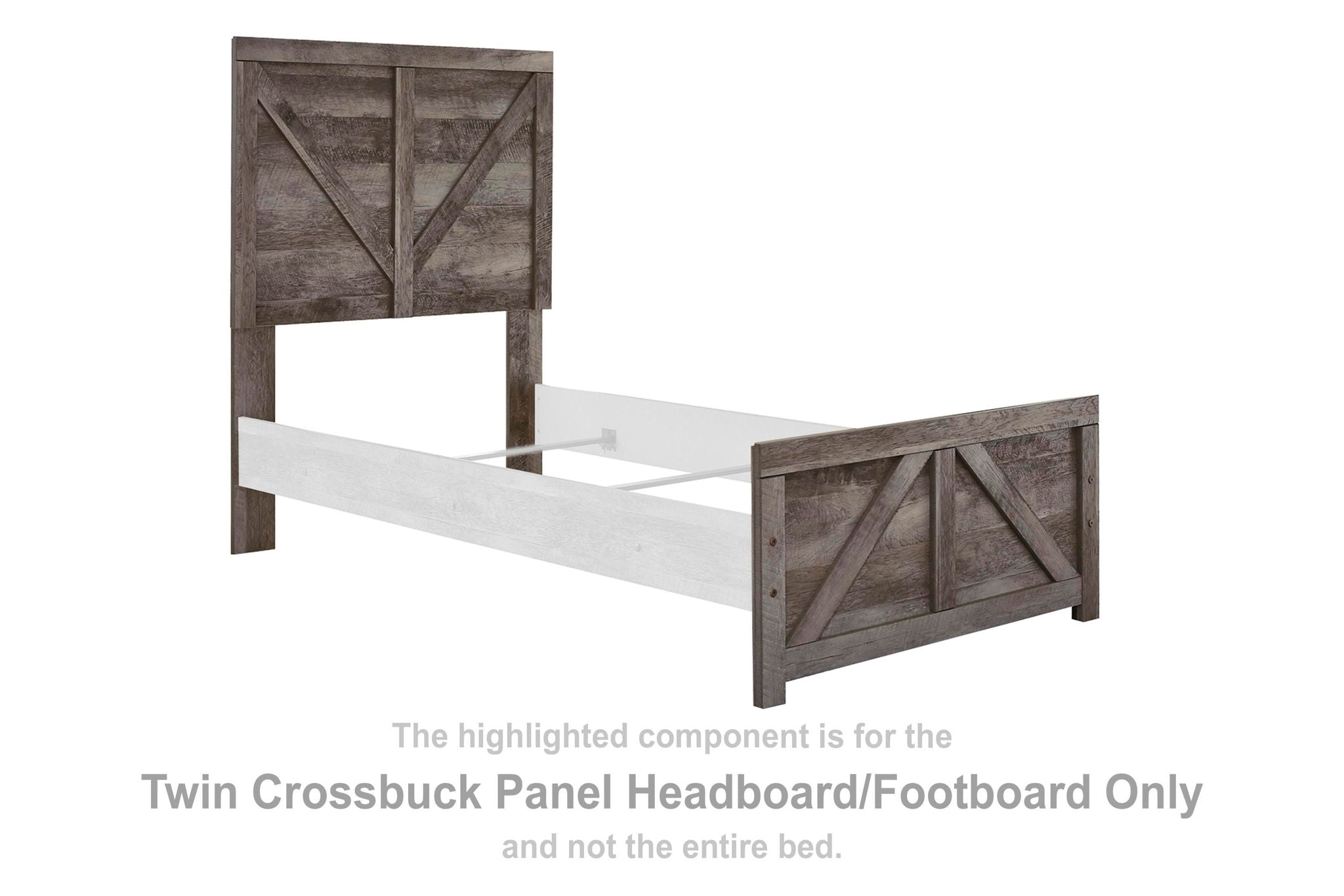 Twin crossbuck panel headboard and footboard, gray wood panels