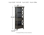 Dark gray display cabinet silhouette with open shelves and drawers