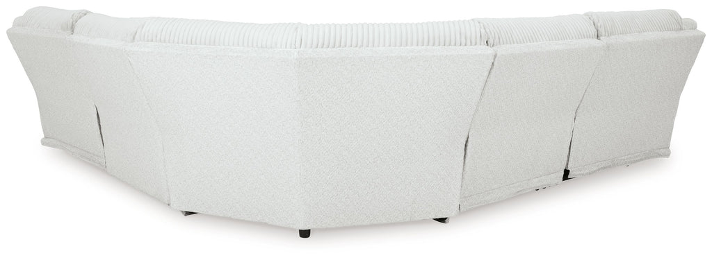 Light upholstered reclining sectional sofa with padded arms and seat back cushions