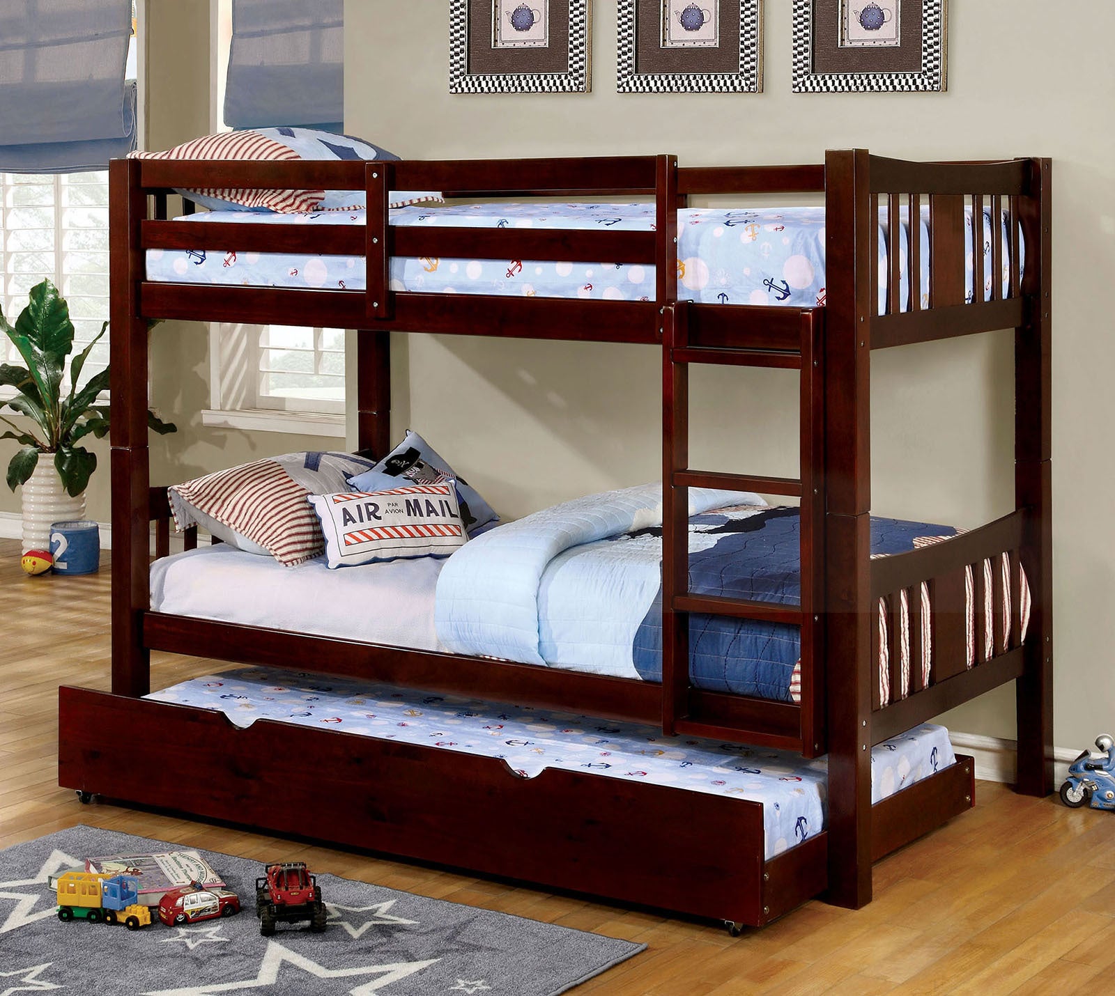Transitional Twin Over Twin Bunk Bed | Dark Walnut w/ Trundle