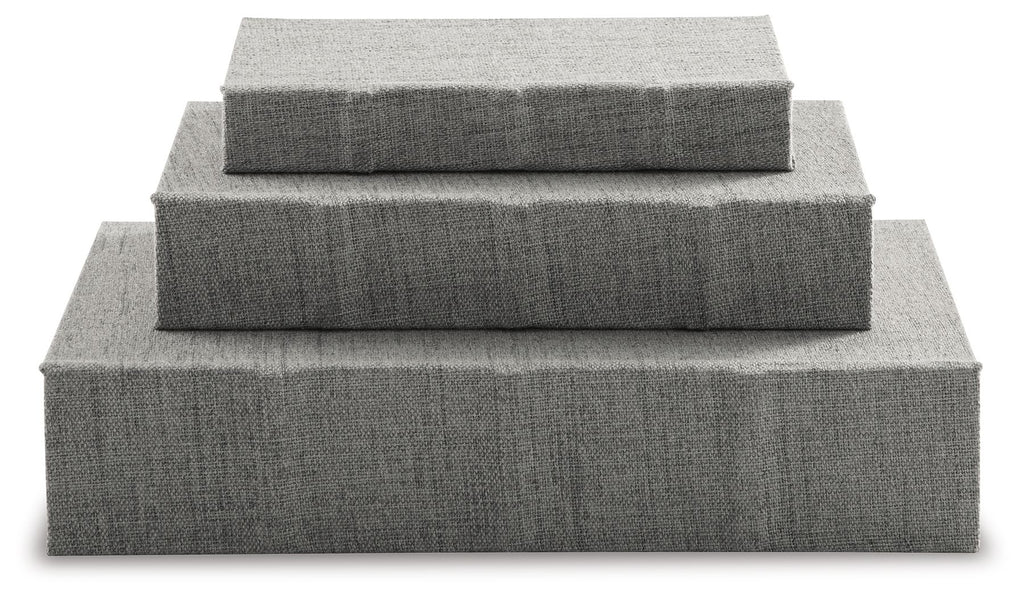 Light gray fabric keepsake box set with stacked closed lids