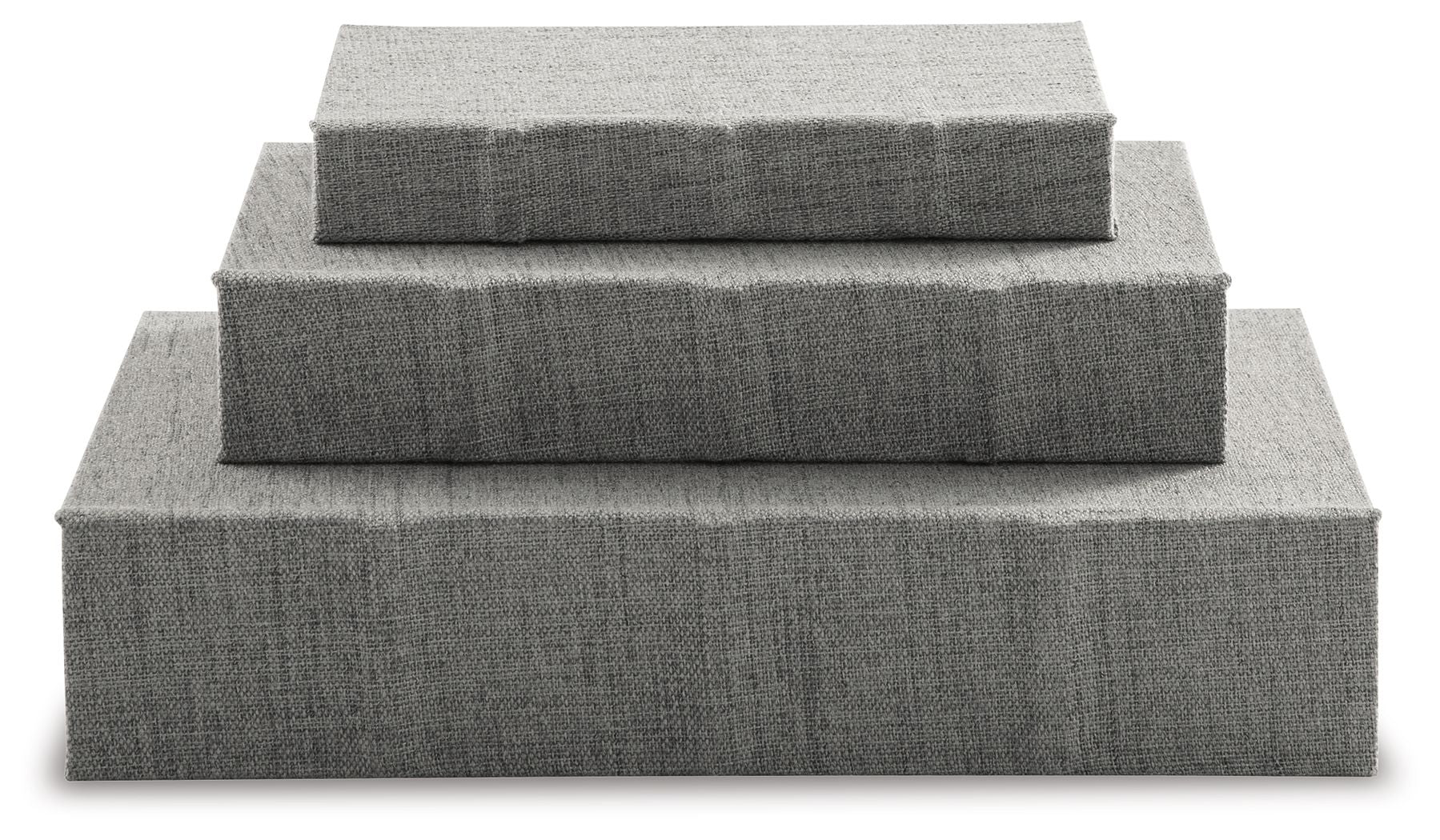 Light gray fabric keepsake box set with stacked closed lids