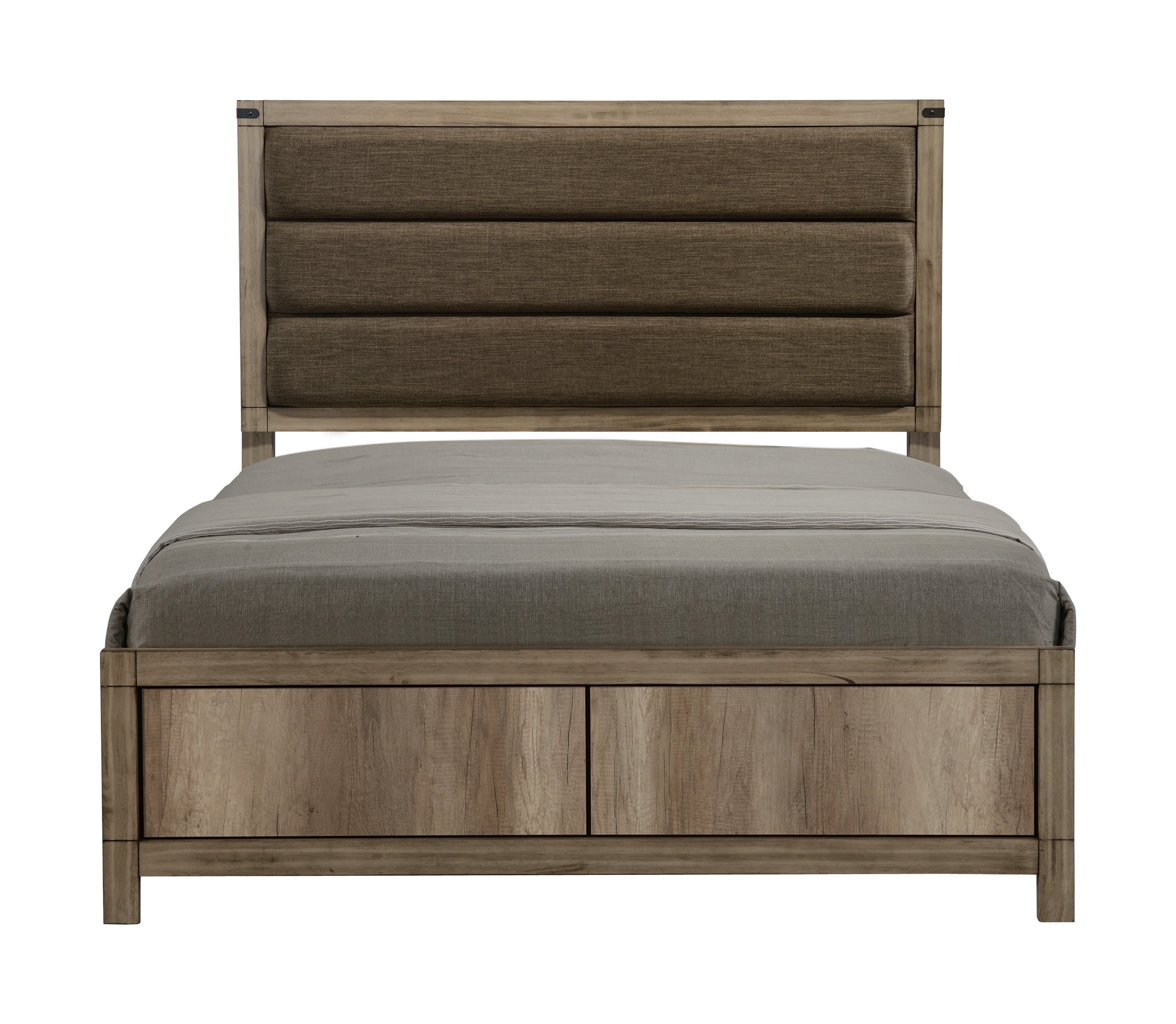 Contemporary Queen Upholstered Low Profile Bed | Gray Rustic Channels