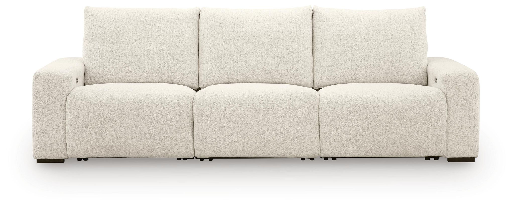 White power reclining sectional sofa with three seat sections and straight arms