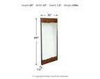 Floor mirror with rectangular brown wood frame and dark black edges