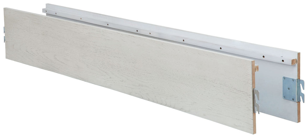Robbinsdale twin/full bed rails in antique white with metal brackets, side panel