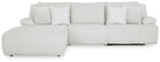 Light reclining sectional sofa with chaise-style seat and striped back pillows