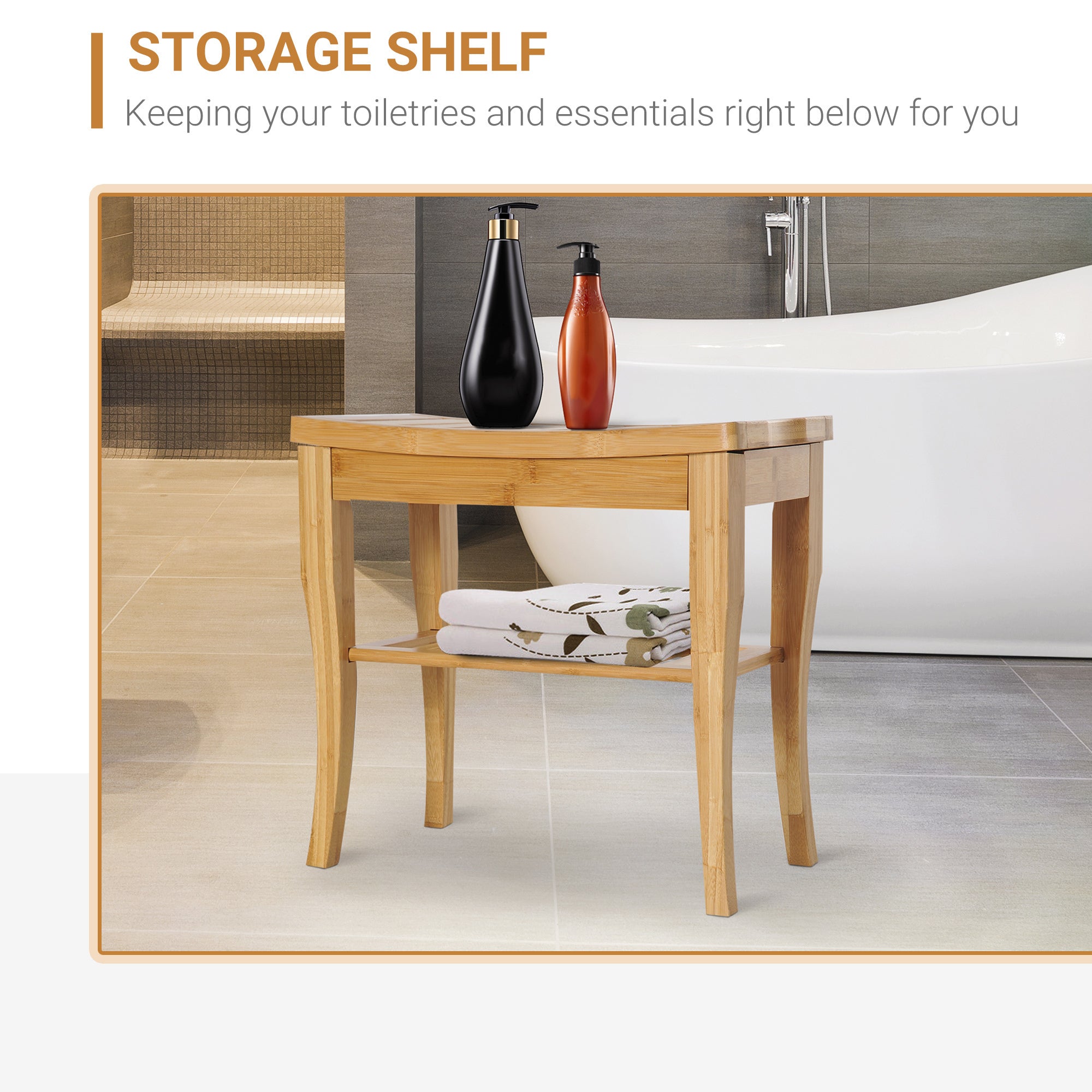 Bamboo Shower Bench with Storage Shelf - 20"