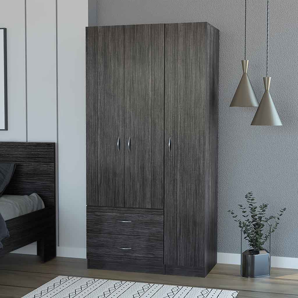 Eureka Smoke Oak 3-Door Armoire, 2-Drawer, Rod