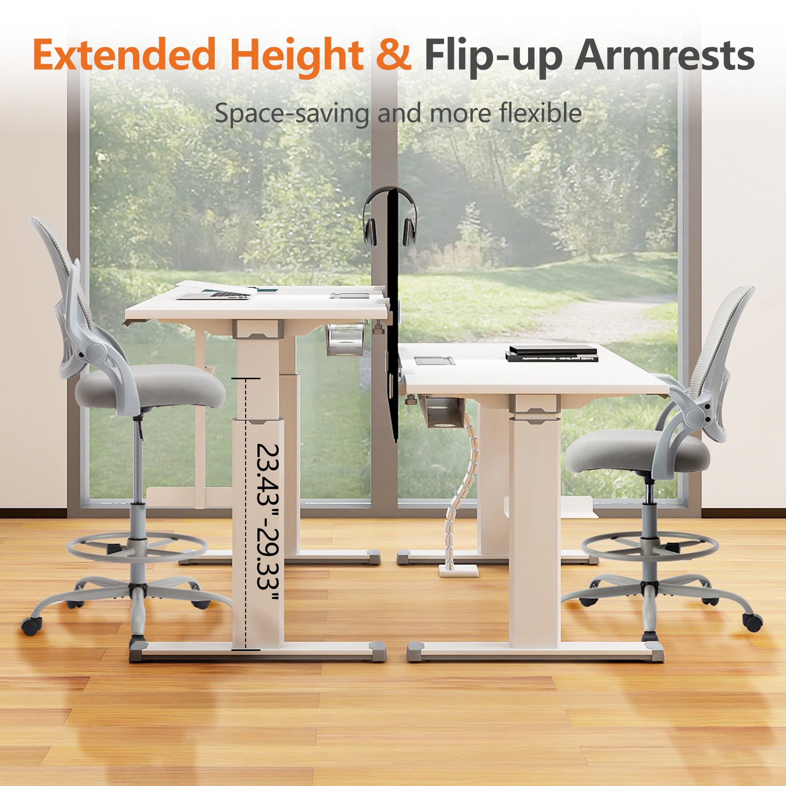 Tall Ergonomic Office Chair with Flip-up Armrests